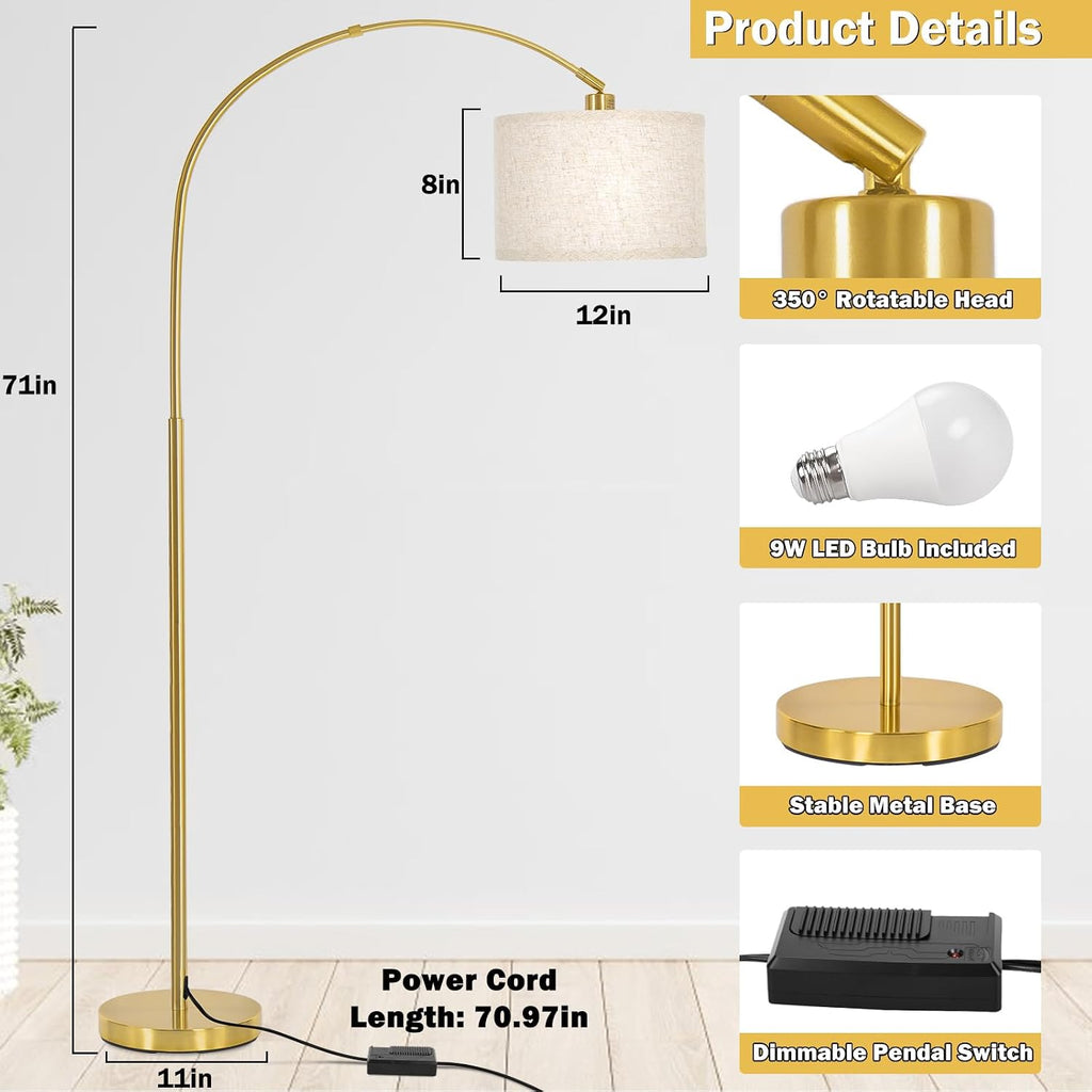 Gold Dimmable Arc Floor Lamp