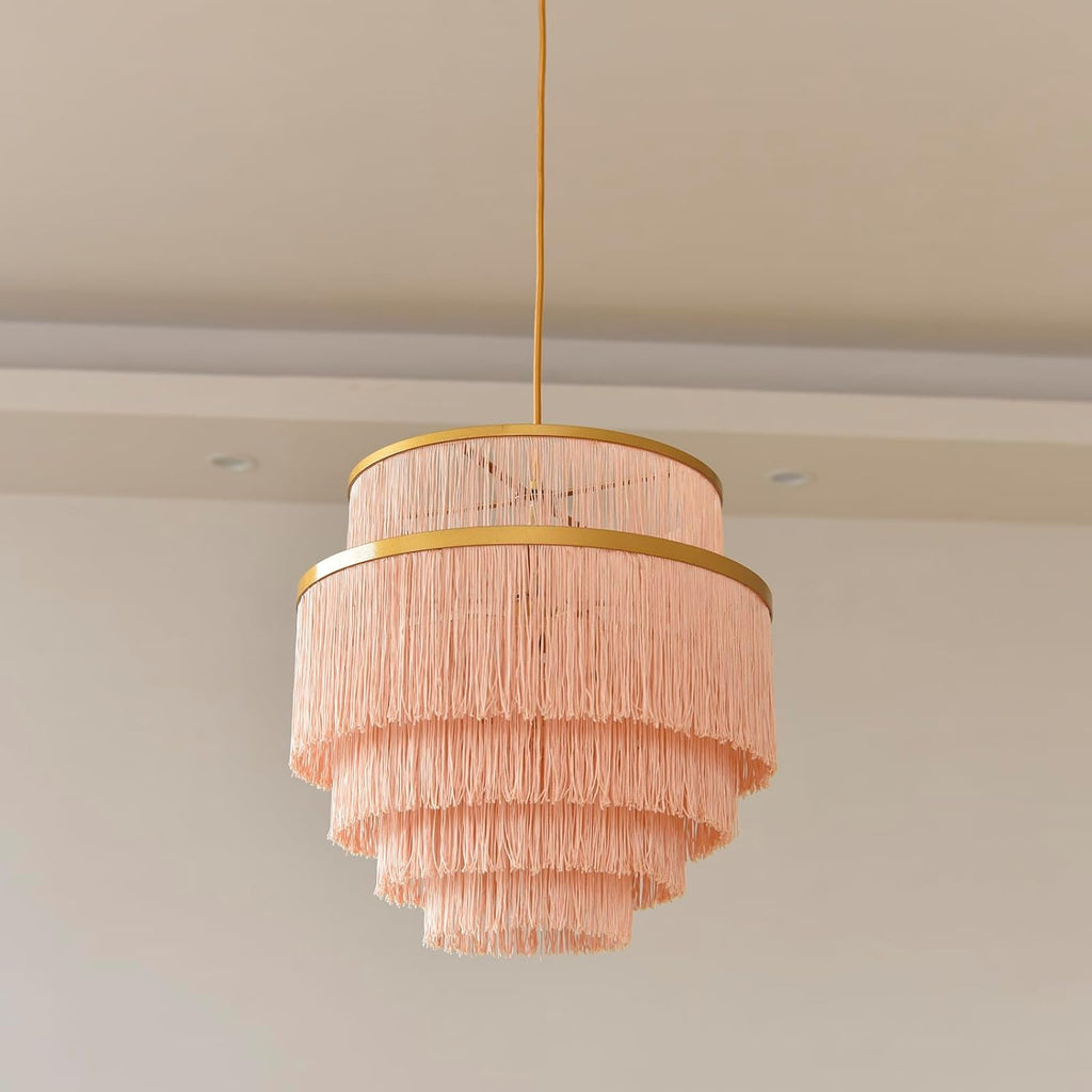 5-Tiered Pink Tassel Boho Chandelier