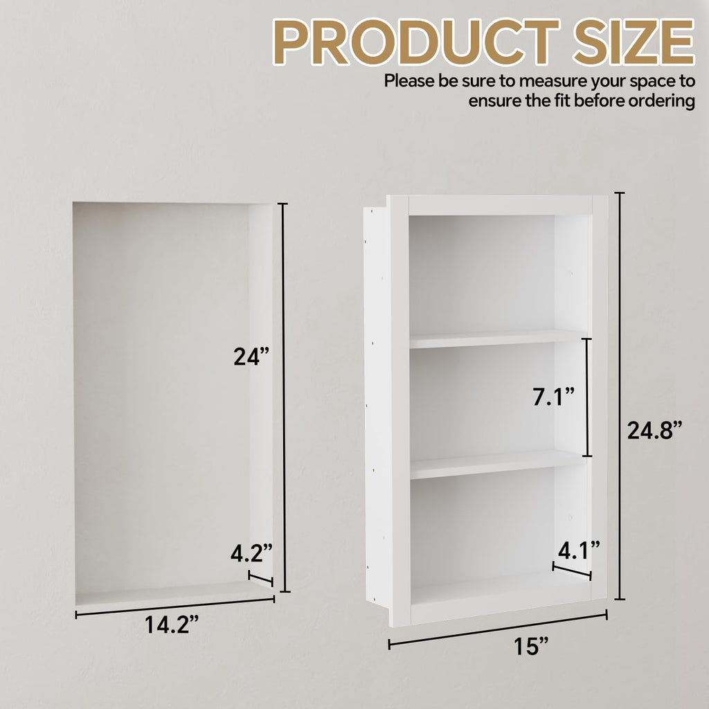 Recessed Bathroom Niche Wood 3-Tier White