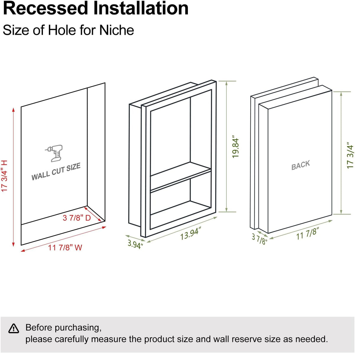 12x18 White Recessed Shower Niche