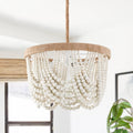 3-Light White Wood Beaded Chandelier