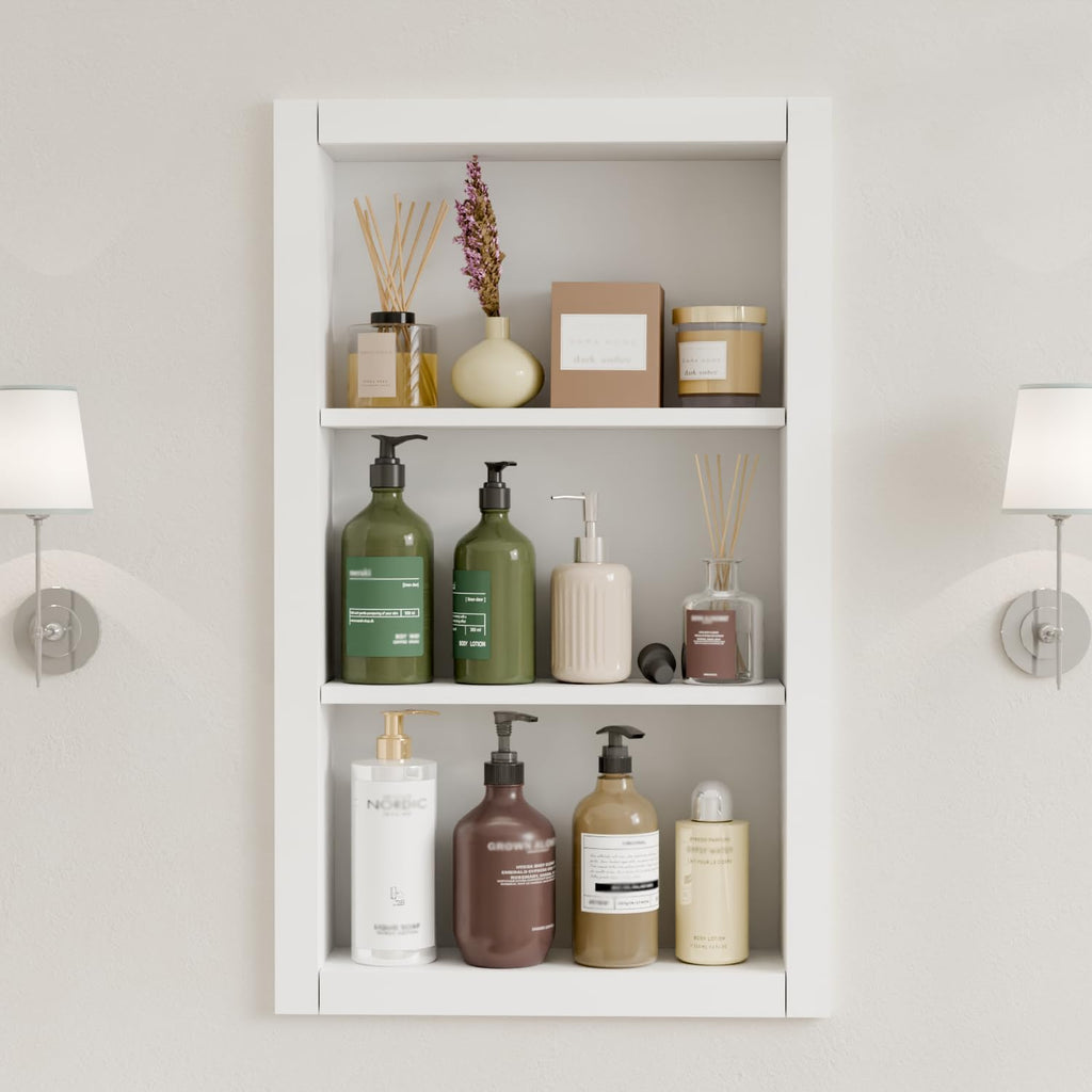 Recessed Bathroom Niche Wood 3-Tier White