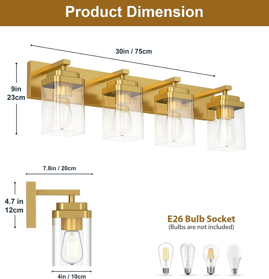 4-Light Brushed Gold Square Vanity Light