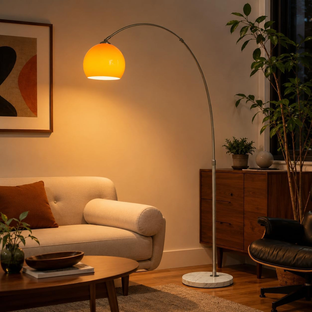 Orange Arc Floor Lamp Marble Base