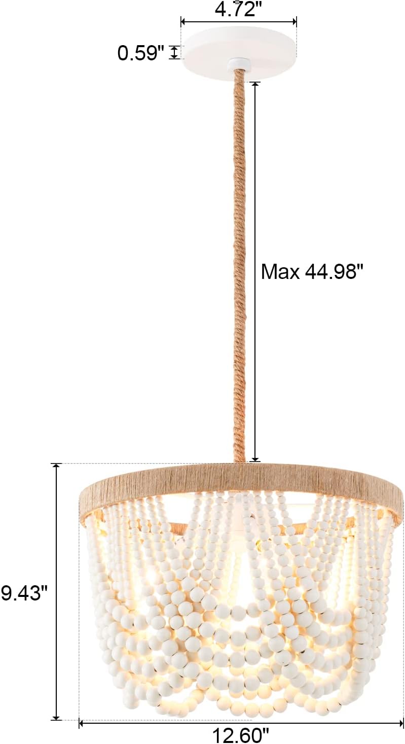 3-Light White Wood Beaded Chandelier