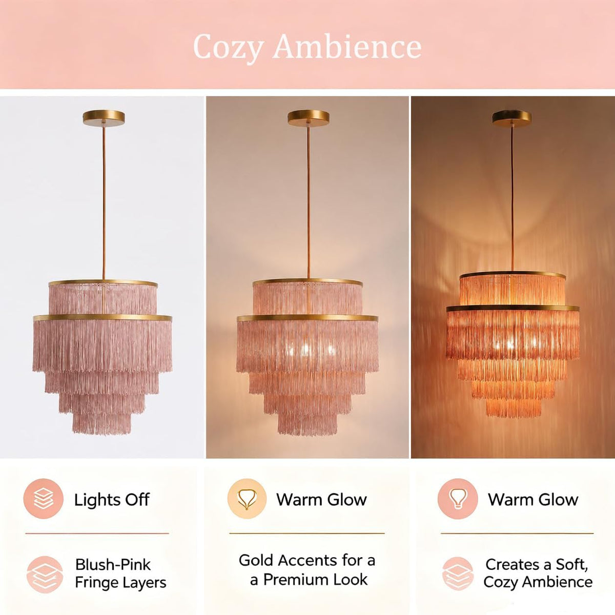 5-Tiered Pink Tassel Boho Chandelier