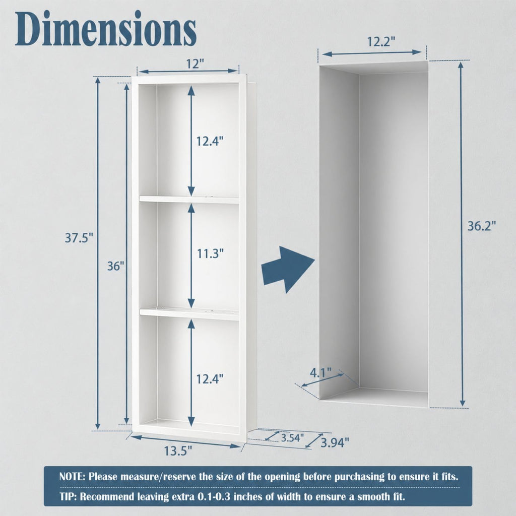 36x12 White 3-Tier Shower Niche