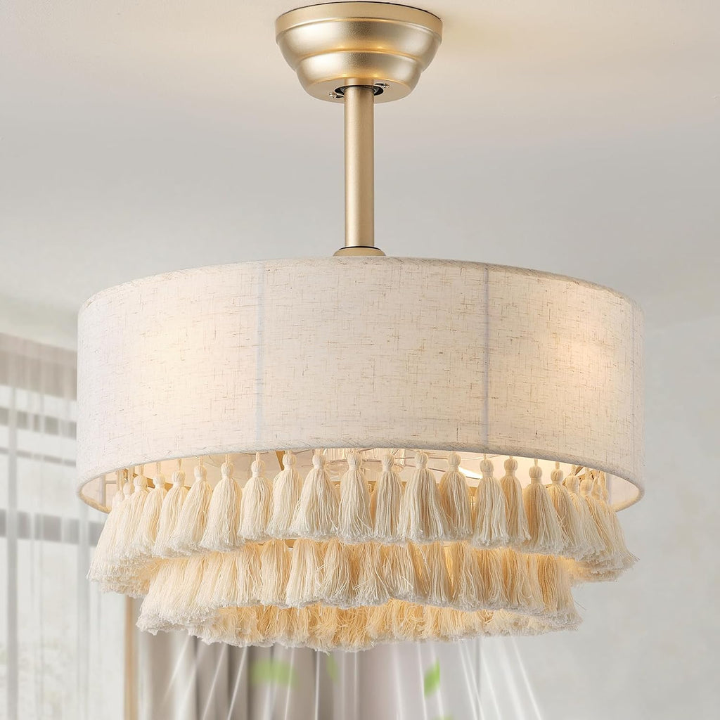 20" Gold Boho Caged Fandelier with Remote