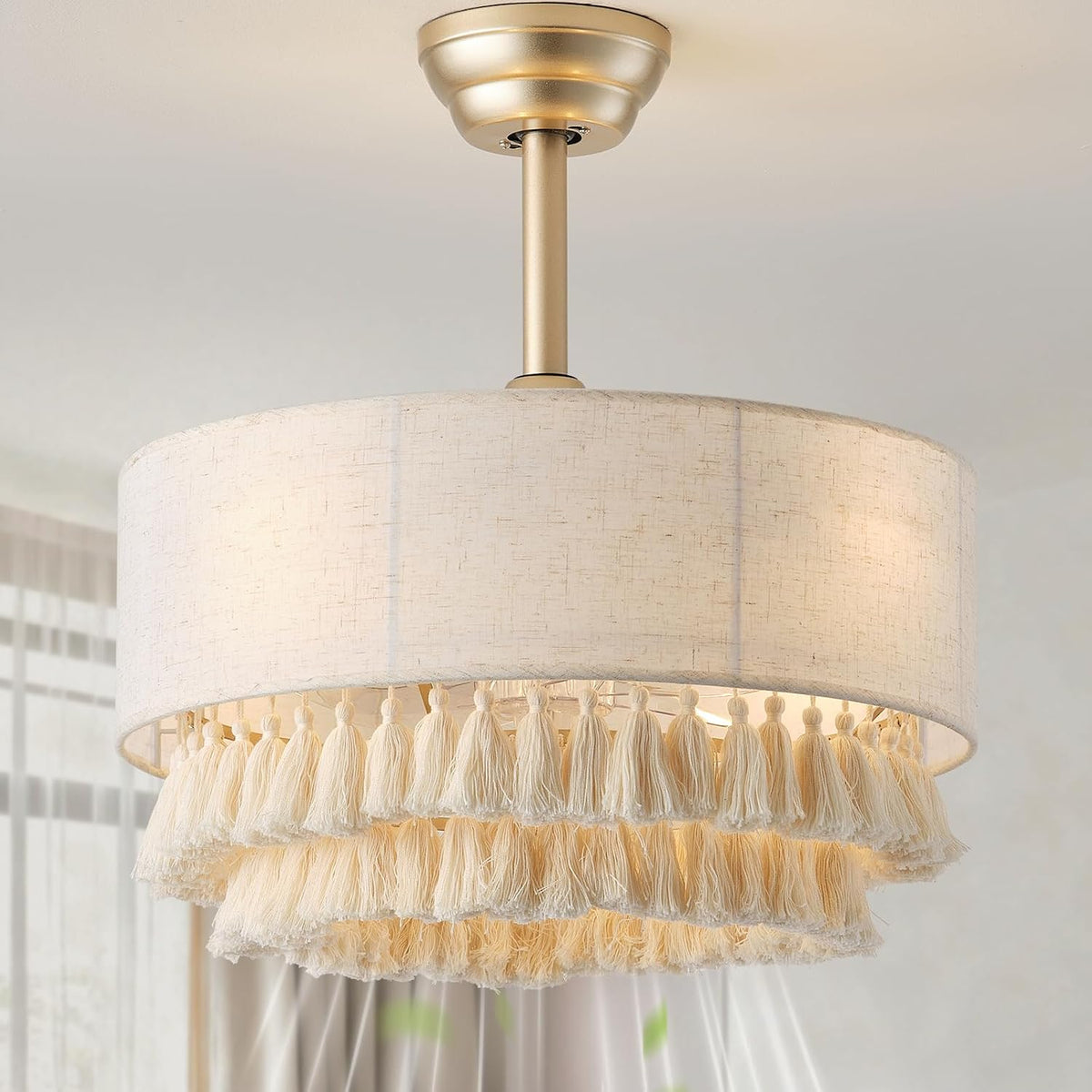 20" Gold Boho Caged Fandelier with Remote