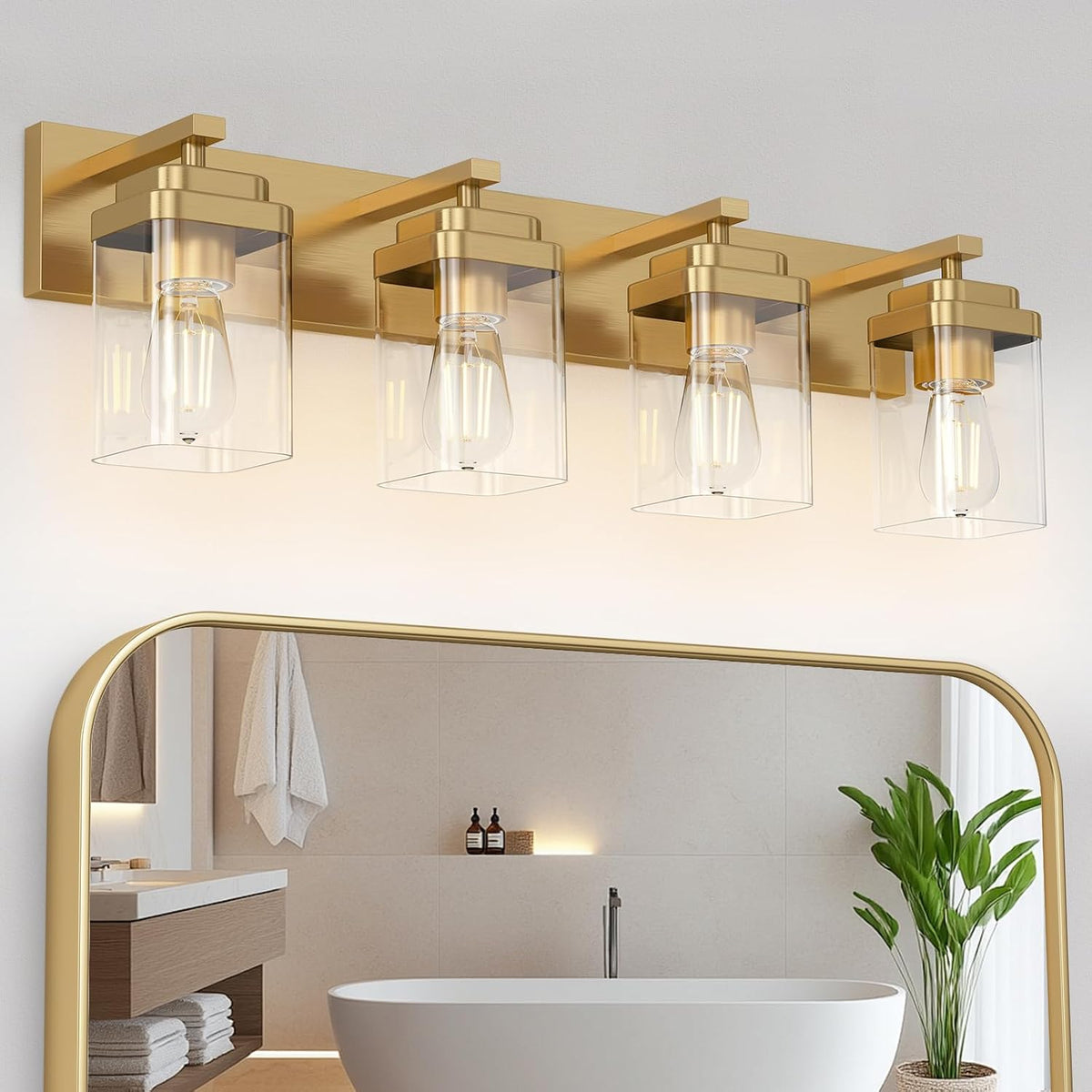4-Light Brushed Gold Square Vanity Light