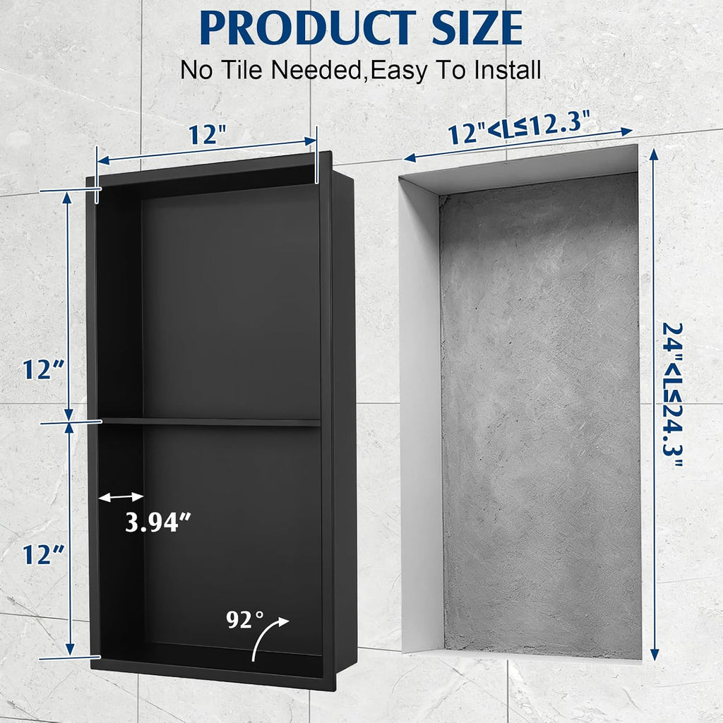 24x12 Black Recessed Shower Niche