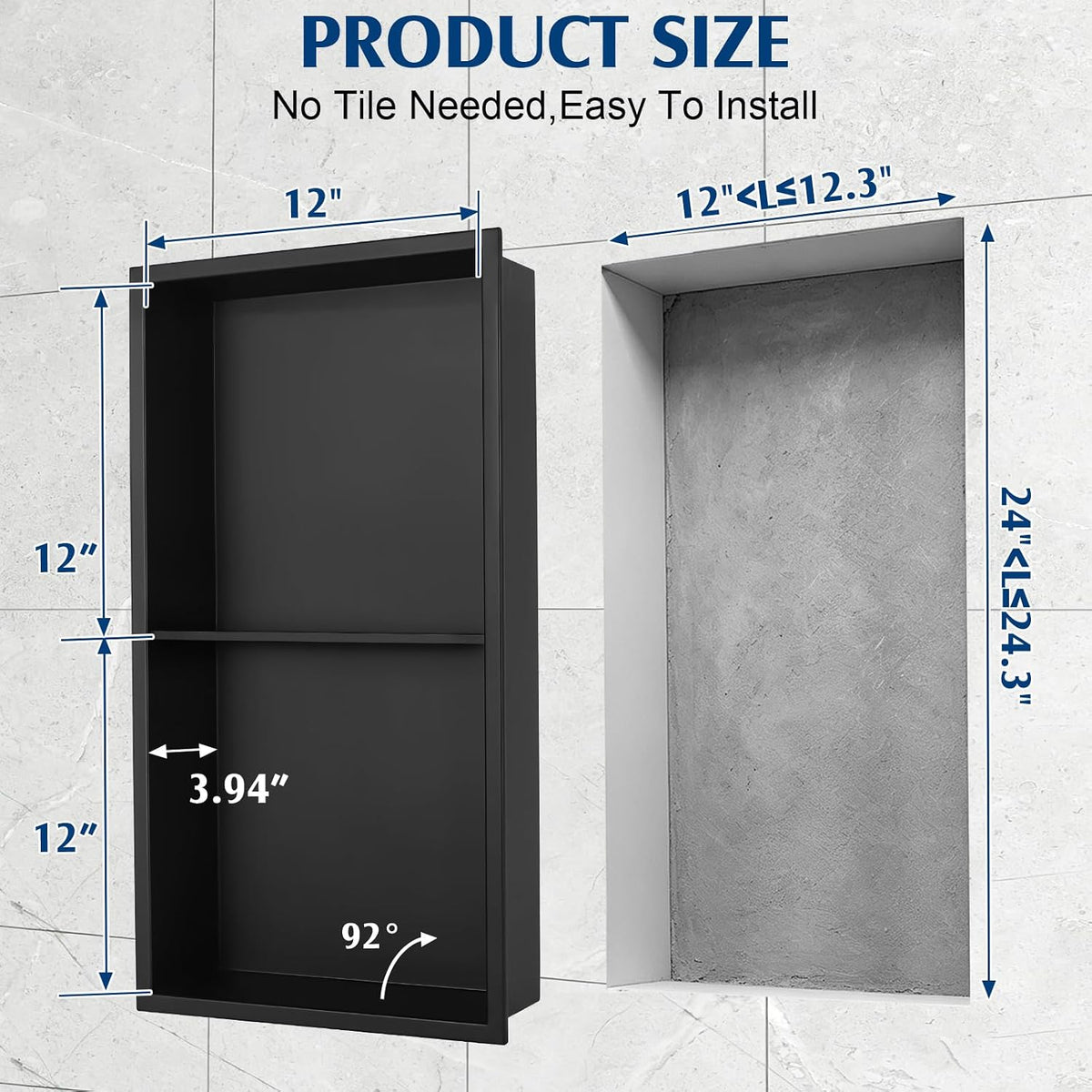 24x12 Black Recessed Shower Niche
