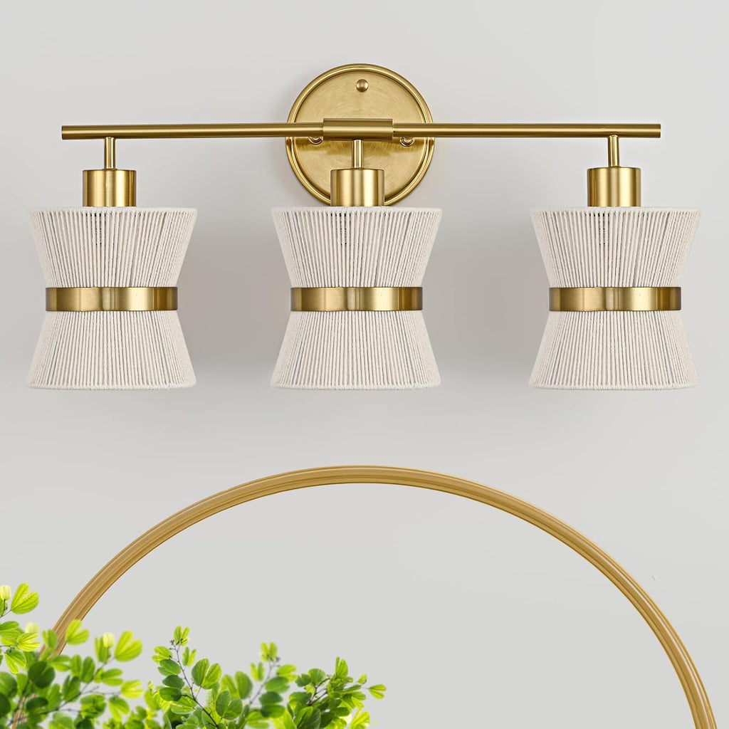 3-Light Boho Rope Shade Gold Vanity Light