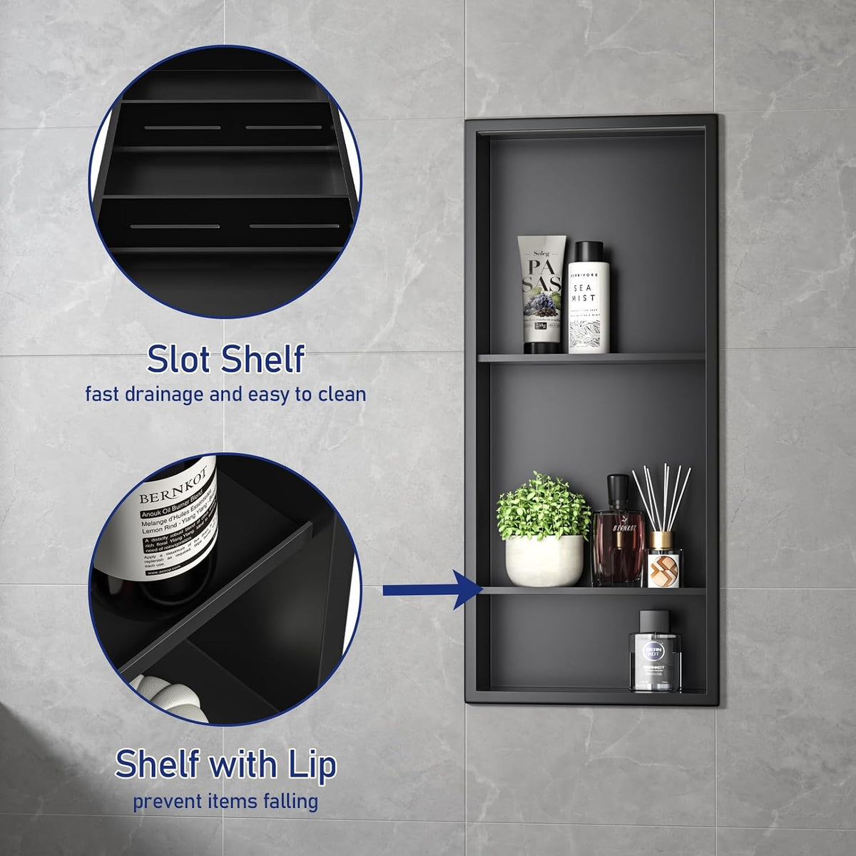30x12 Black 3-Tier Shower Niche