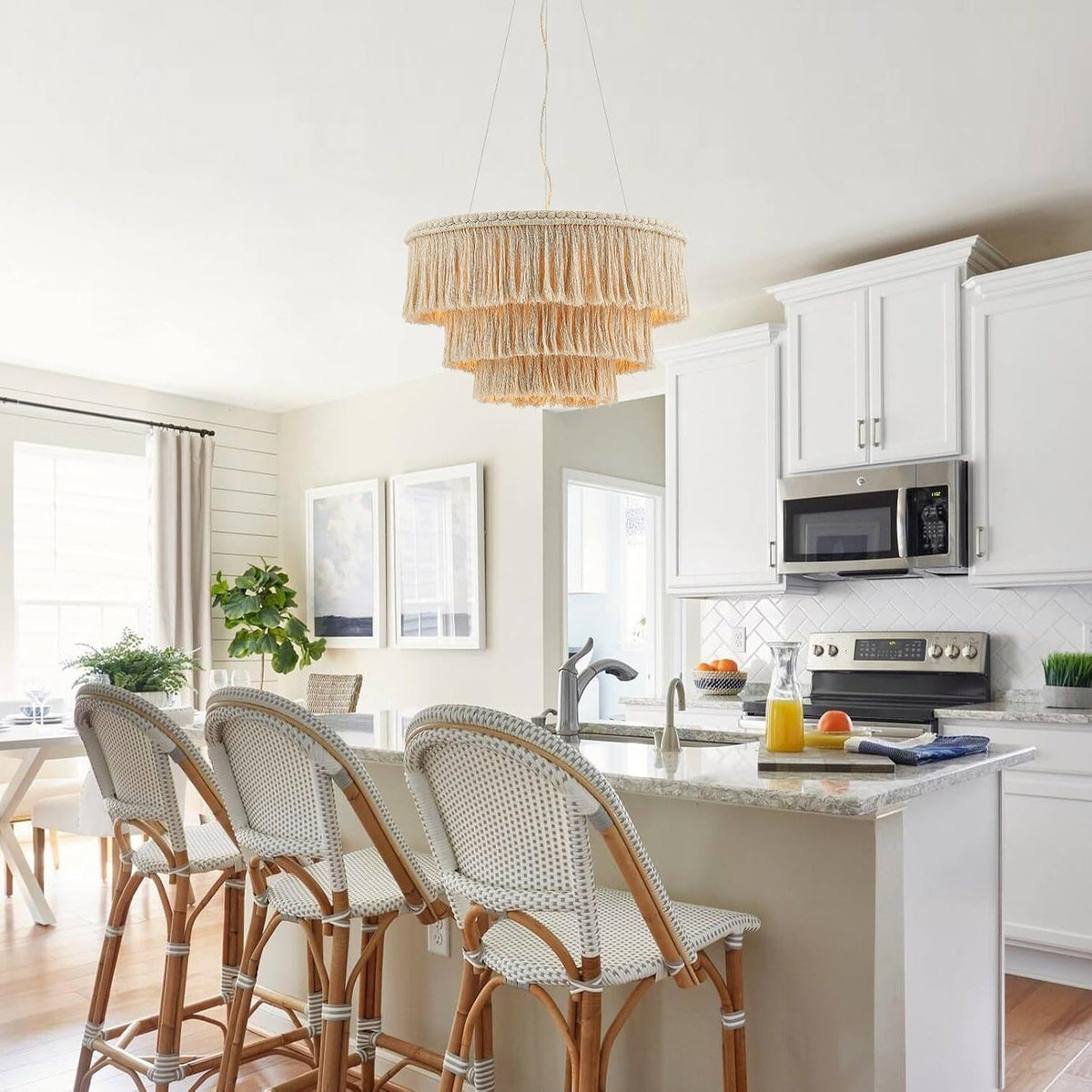 24" 3-Tier Fringe Boho Pendant Light