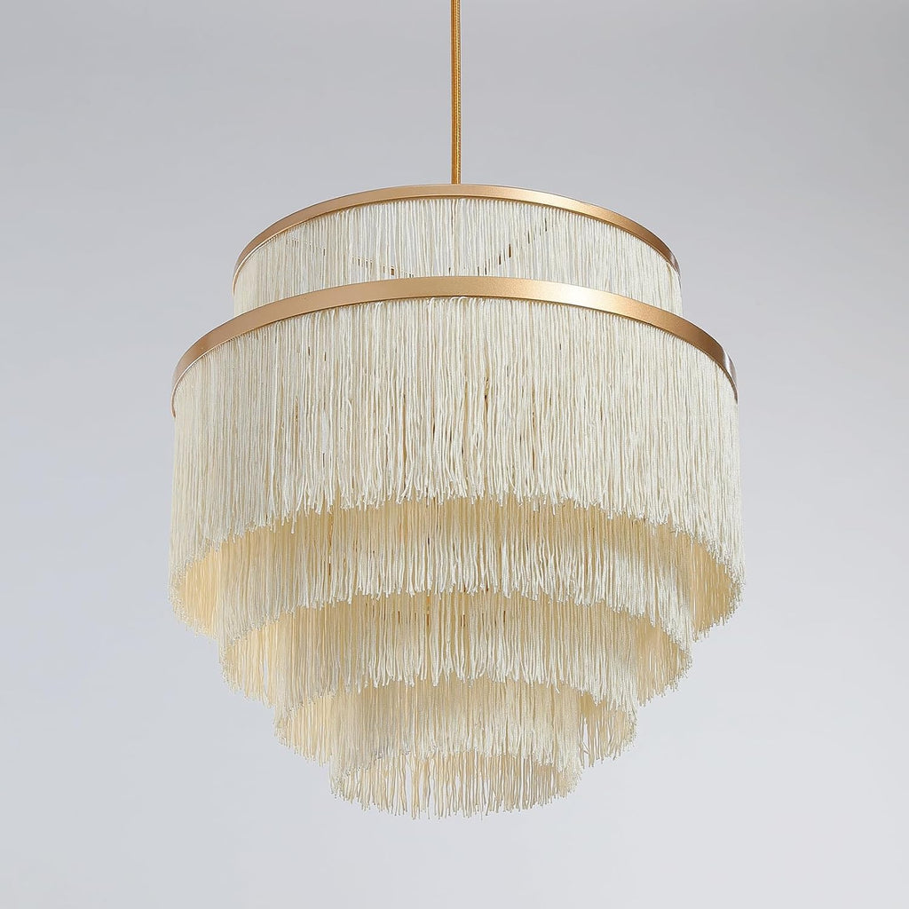 5-Tier Gold Beige Fringe Boho Chandelier