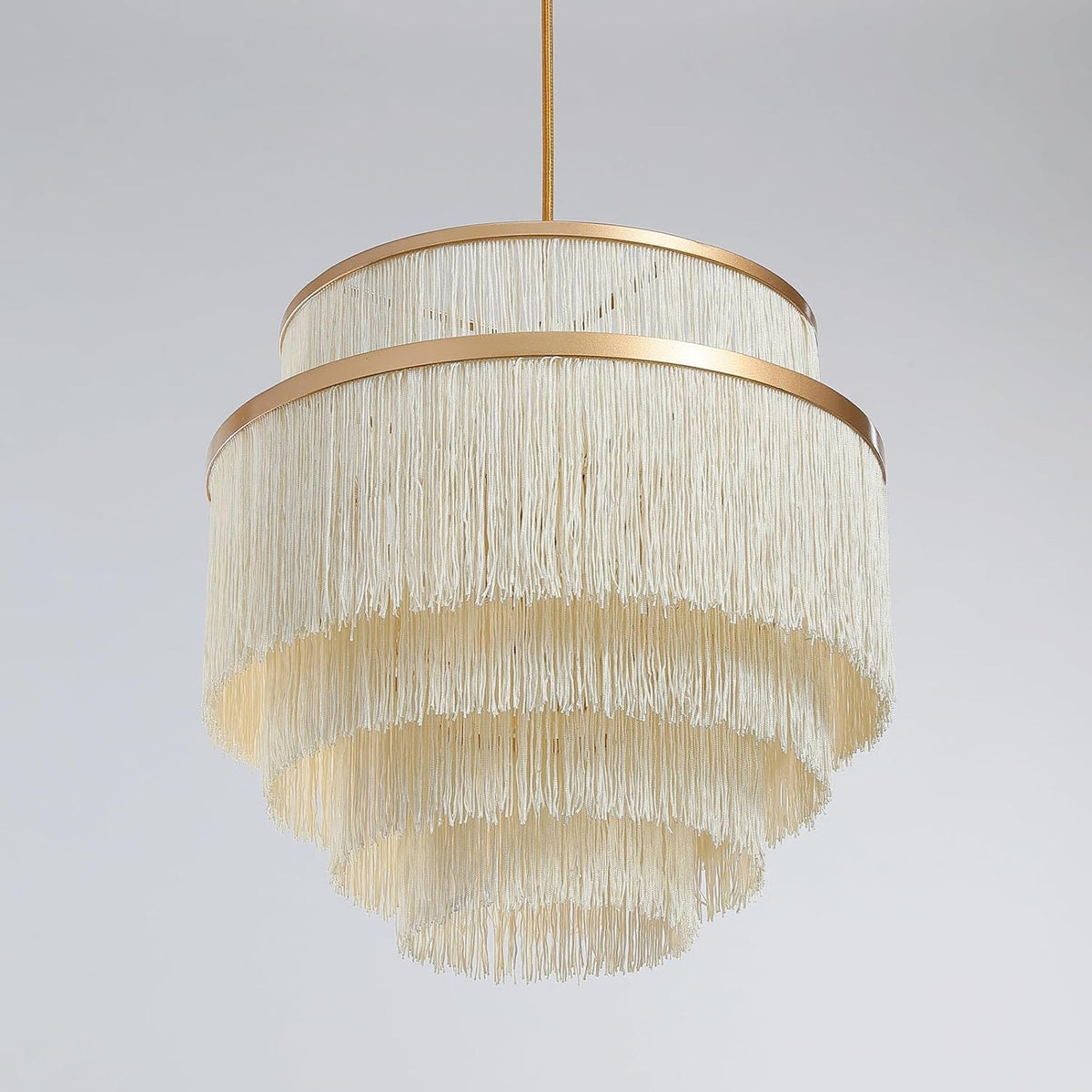 5-Tier Gold Beige Fringe Boho Chandelier