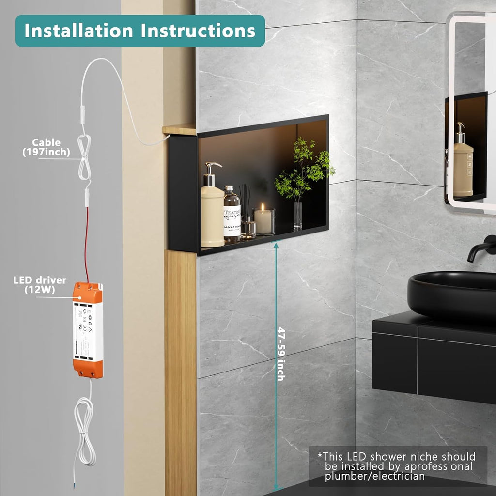 LED Bathroom Shower Niche 30x12 Black