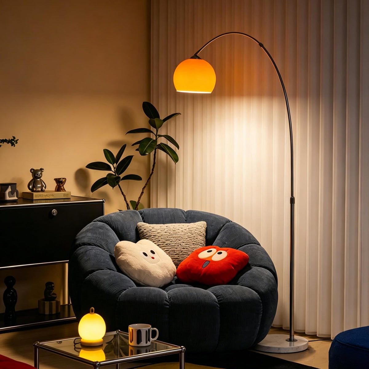 Orange Arc Floor Lamp Marble Base