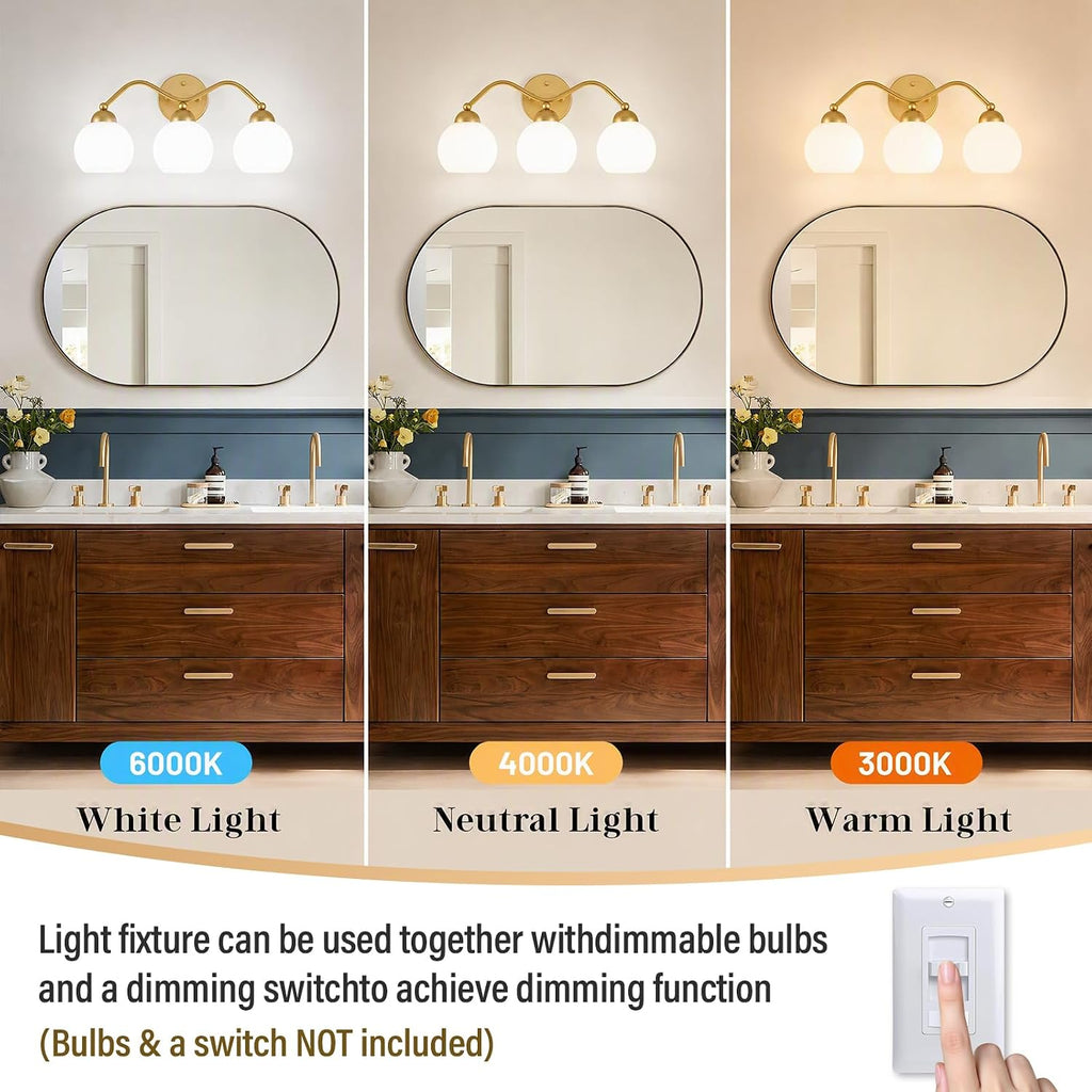 3-Light Brushed Gold Vanity Light