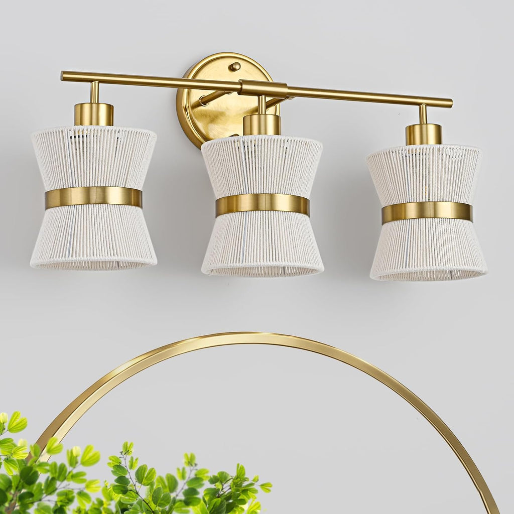 3-Light Boho Rope Shade Gold Vanity Light