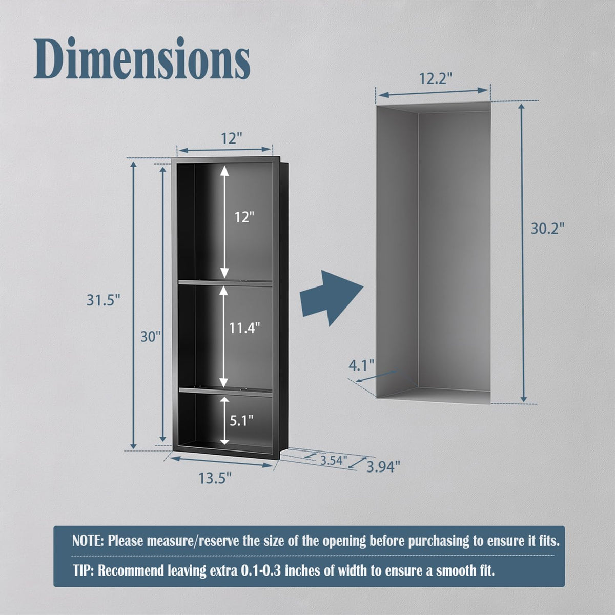 30x12 Black Recessed Shower Niche