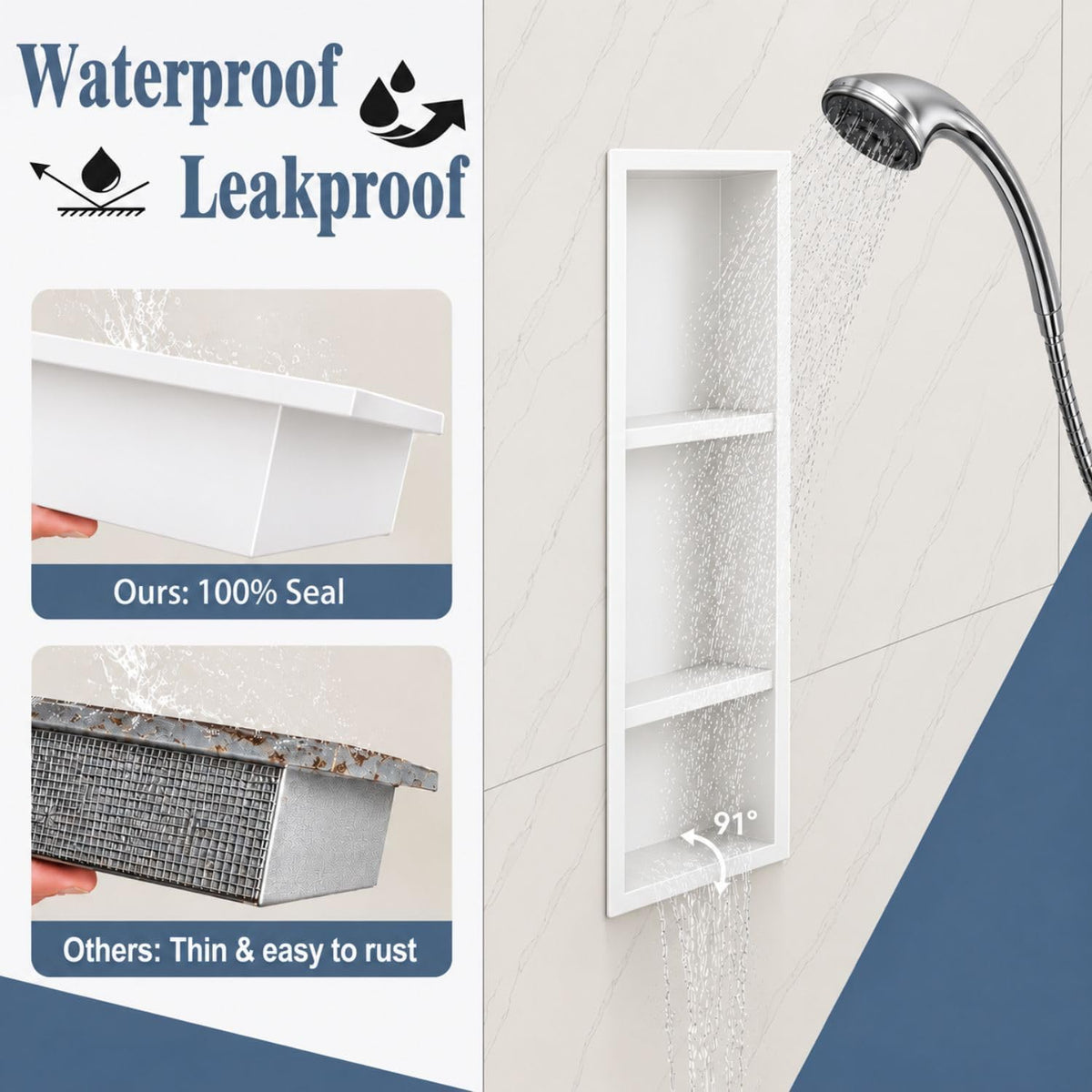 36x12 White 3-Tier Shower Niche
