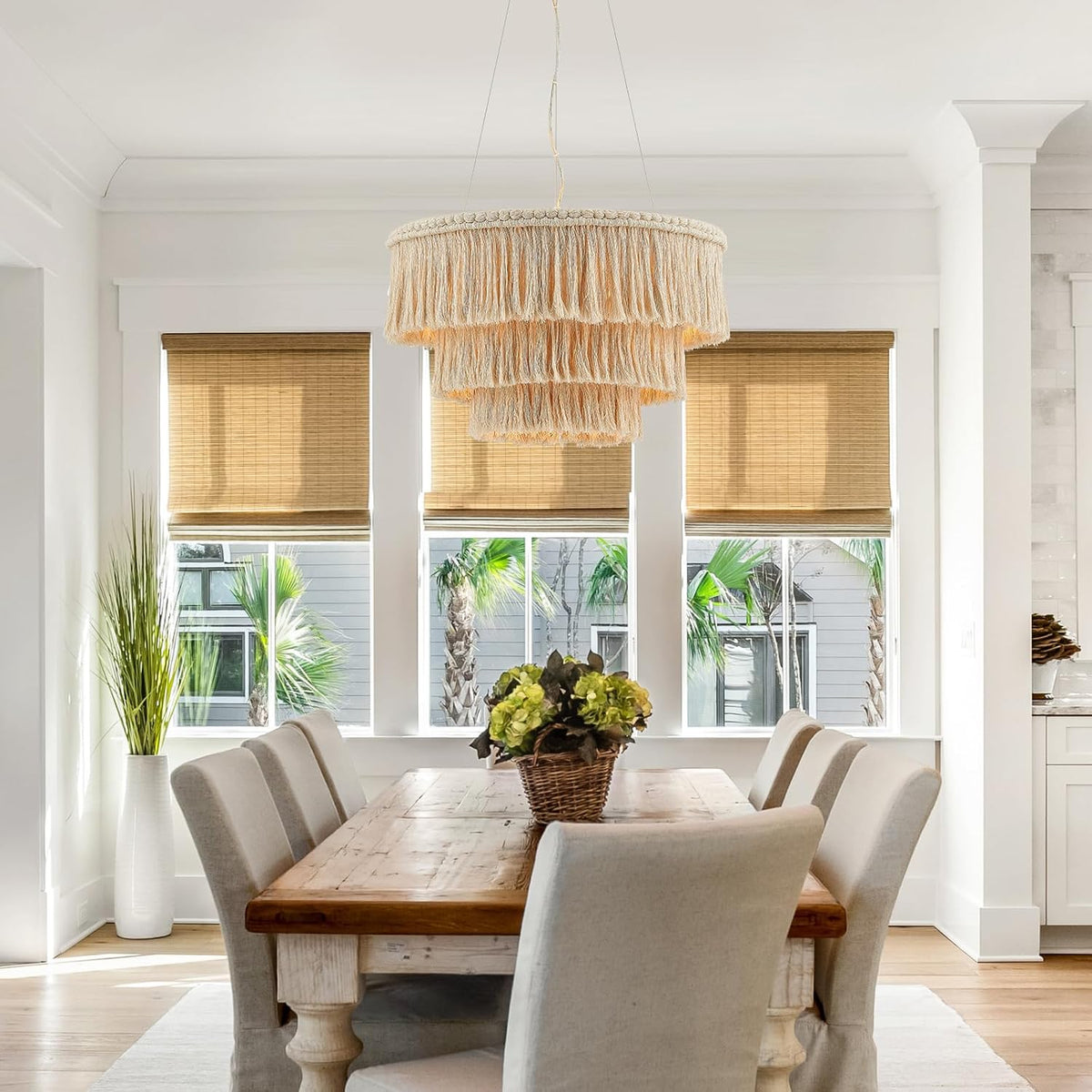 24" 3-Tier Fringe Boho Pendant Light