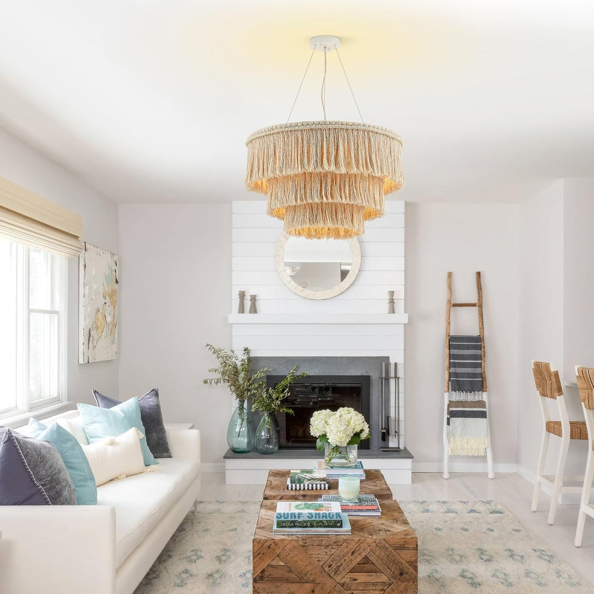 24" 3-Tier Fringe Boho Pendant Light