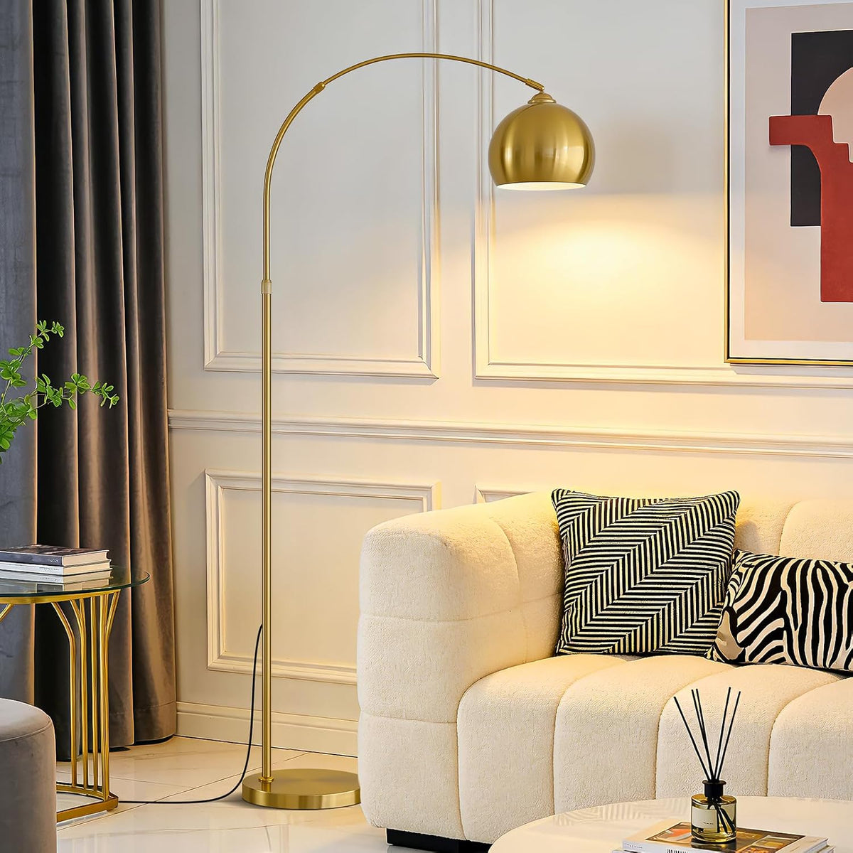 Gold LED Dimmable Arc Floor Lamp