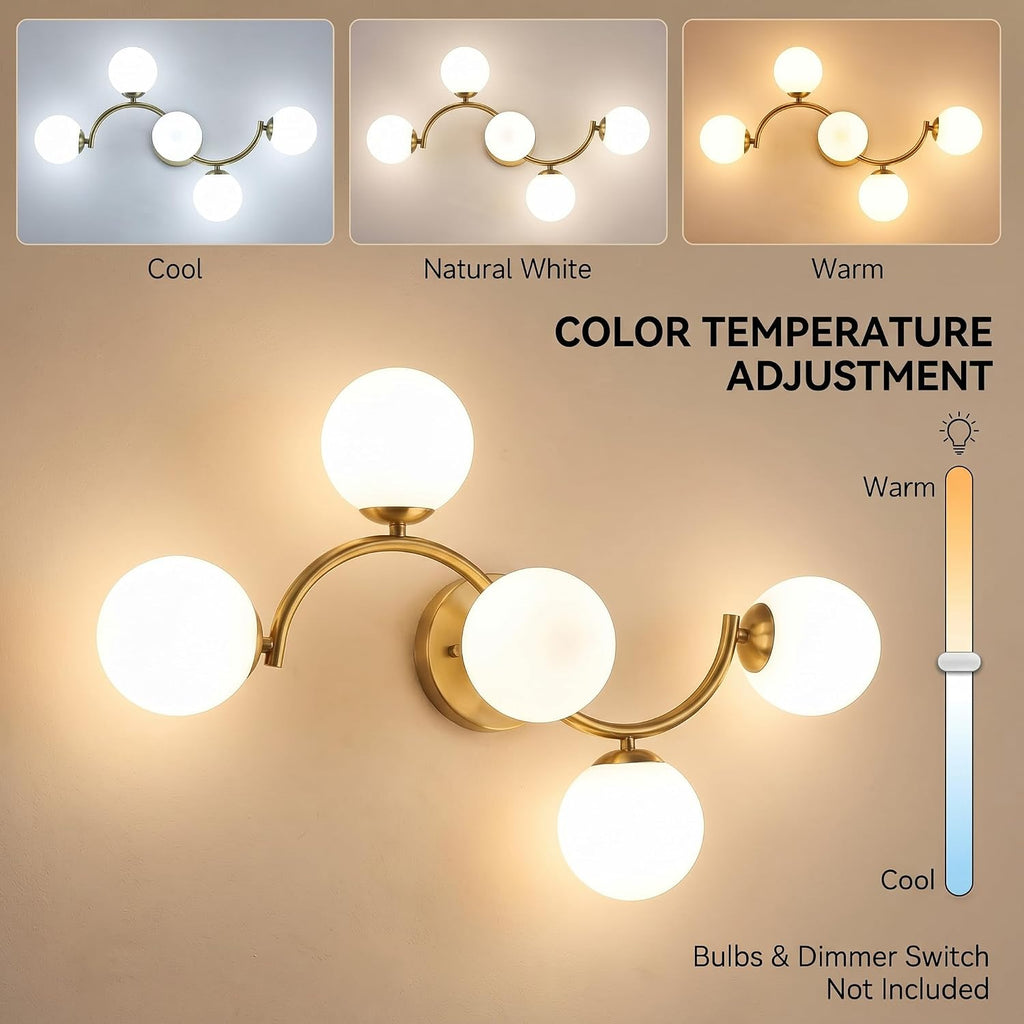 5-Light Gold Milk Glass Vanity Light