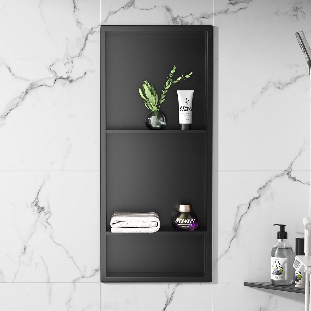 30x12 Black 3-Tier Shower Niche