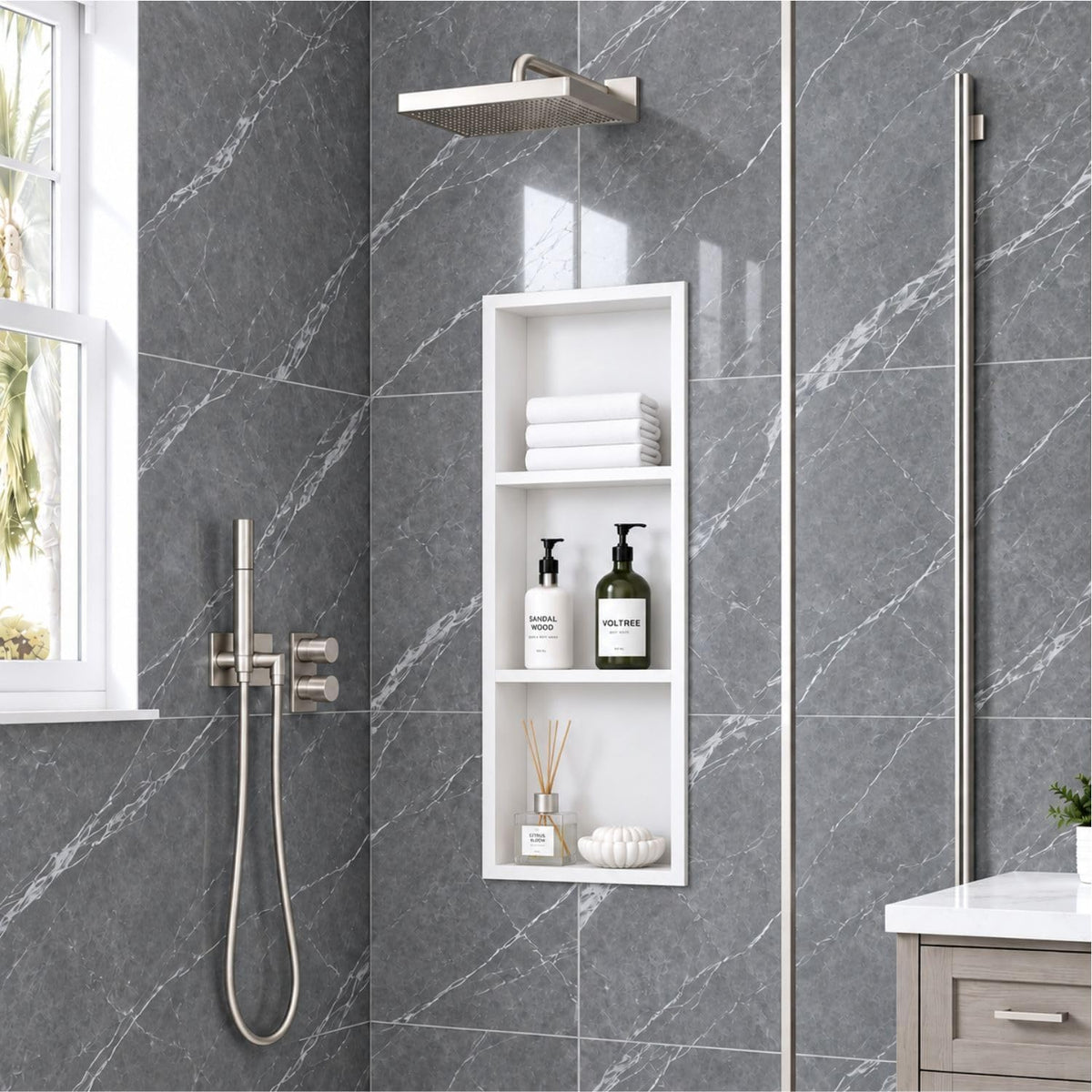 36x12 White 3-Tier Shower Niche