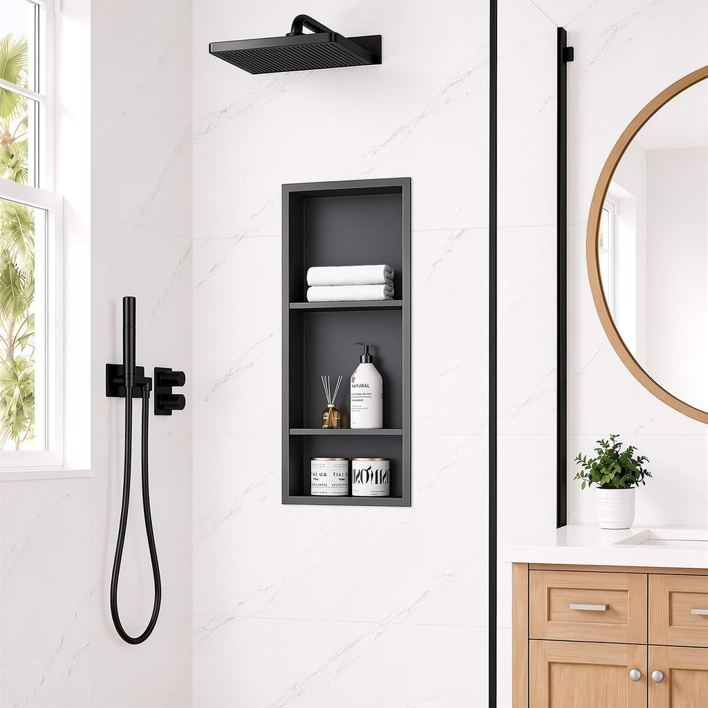 30x12 Black Recessed Shower Niche
