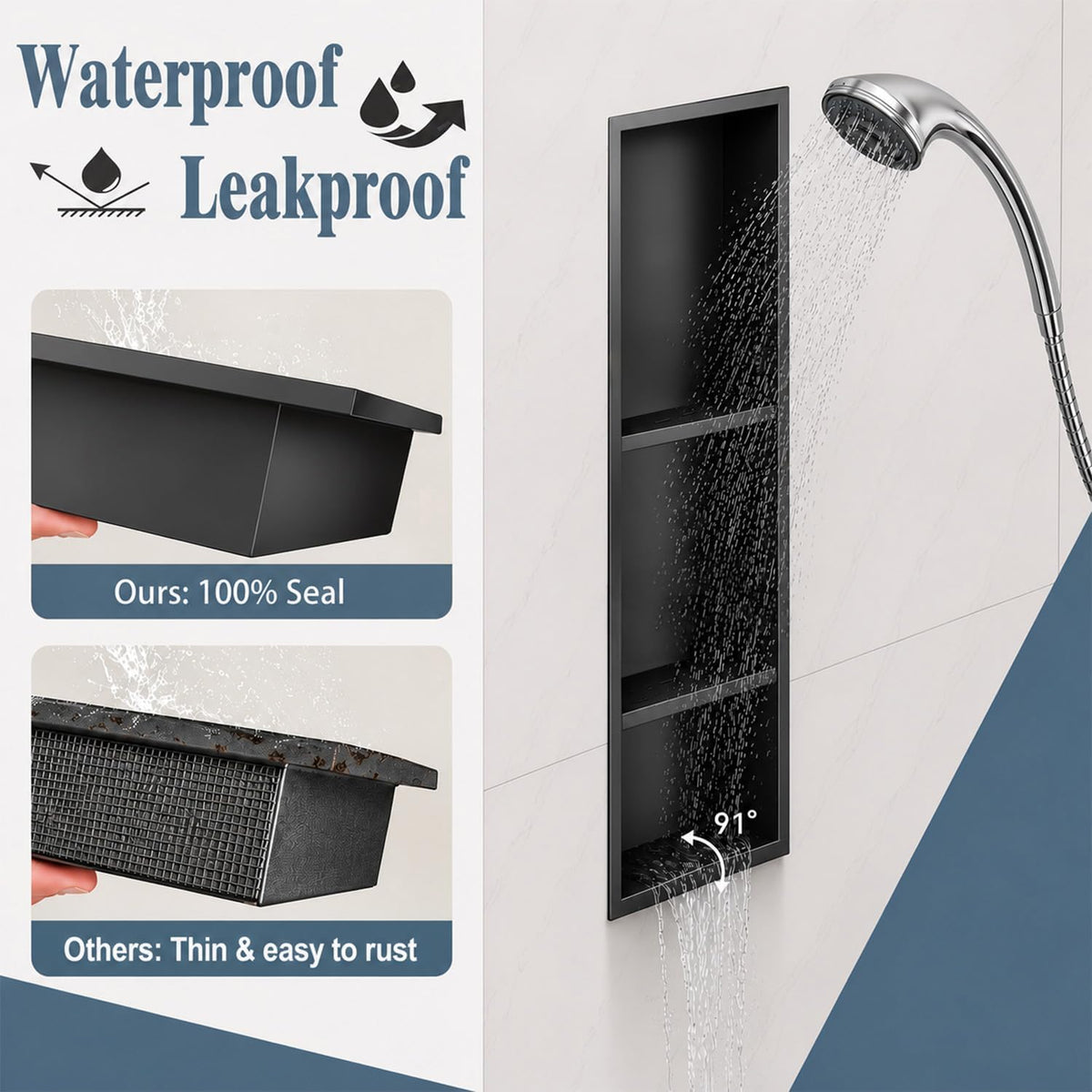 30x12 Black Recessed Shower Niche