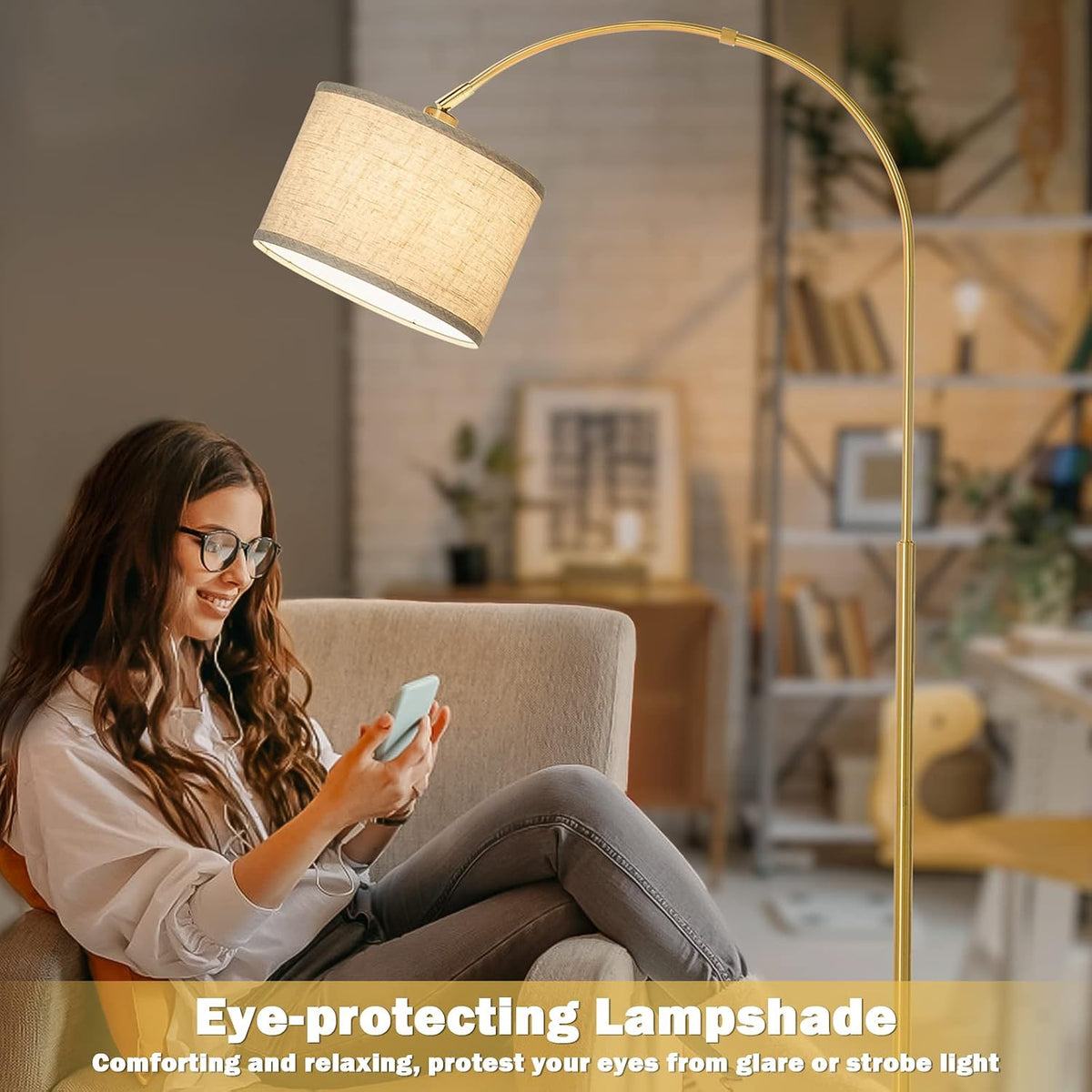 Gold Dimmable Arc Floor Lamp