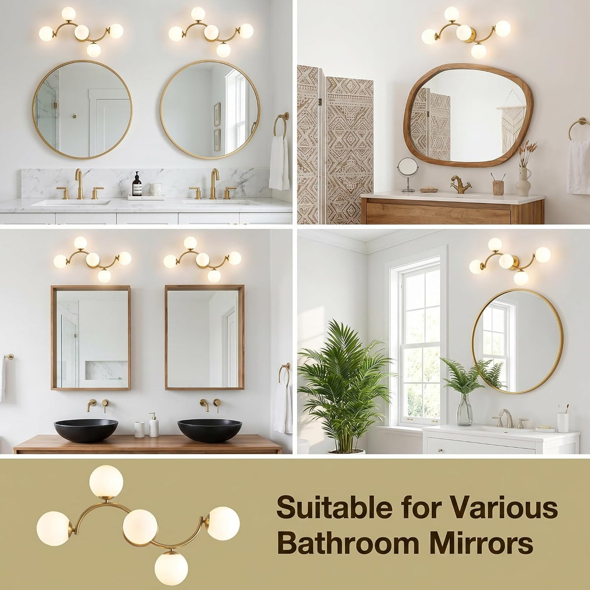 5-Light Gold Milk Glass Vanity Light