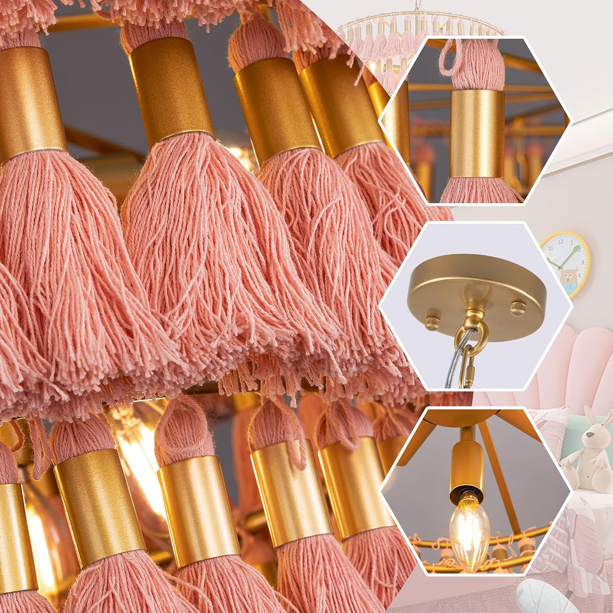 8-Light Pink Tassel Chandelier